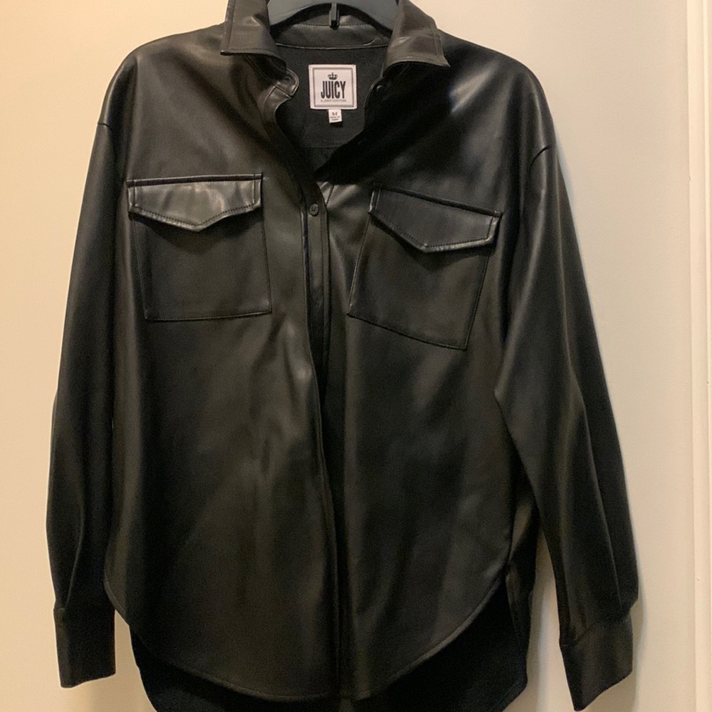 NWT Juicy Couture faux leather thin button up shirt jacket